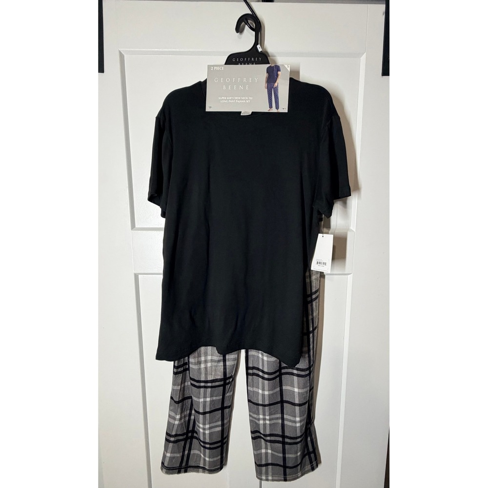 Geoffrey Beene Pajama Set Mens Small Black Alloy New Plaid Lounge Set GB-1305S